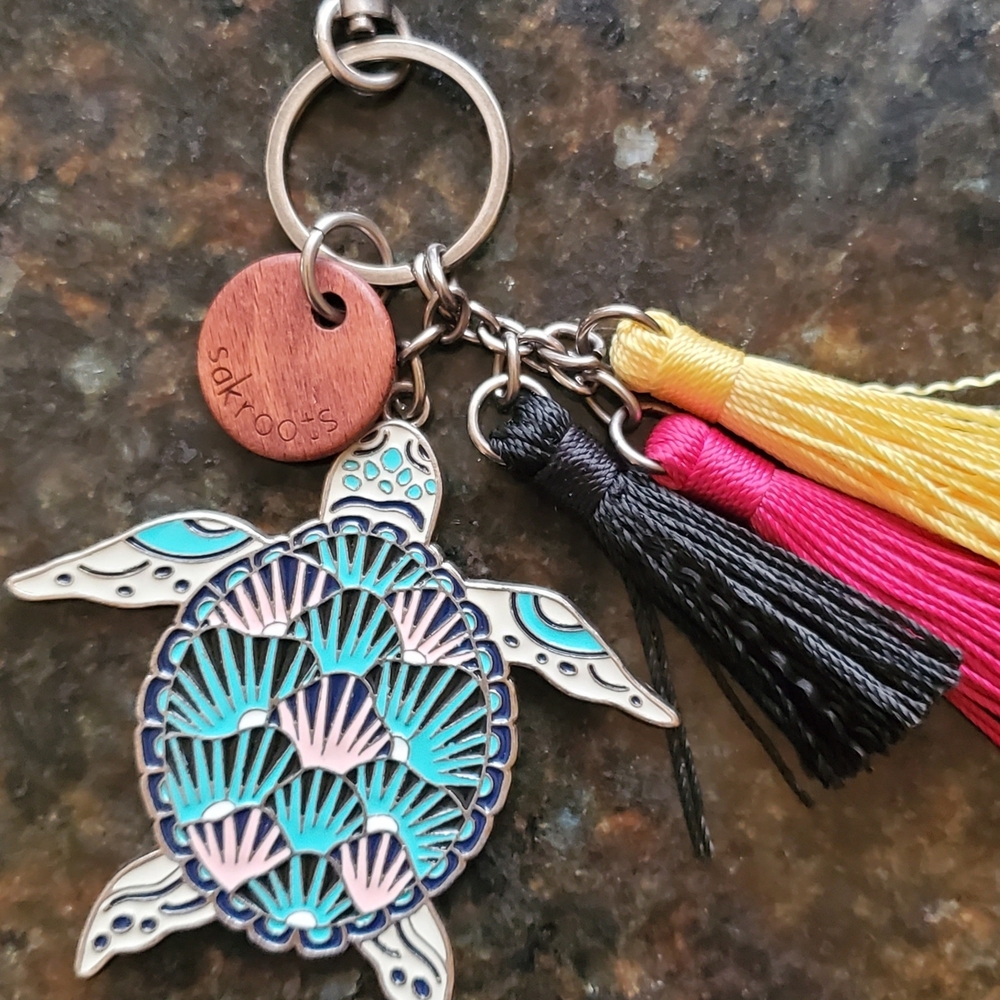 Sakroots Multicolor Turtle Keychain with Tassels